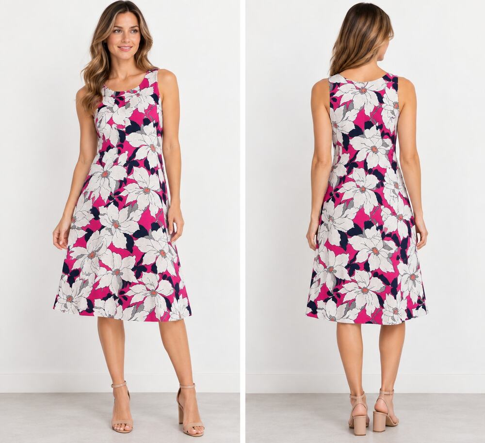 Ann Taylor 6P Petite Linen Blend Floral Dress Sleeveless A-Line Knee Length